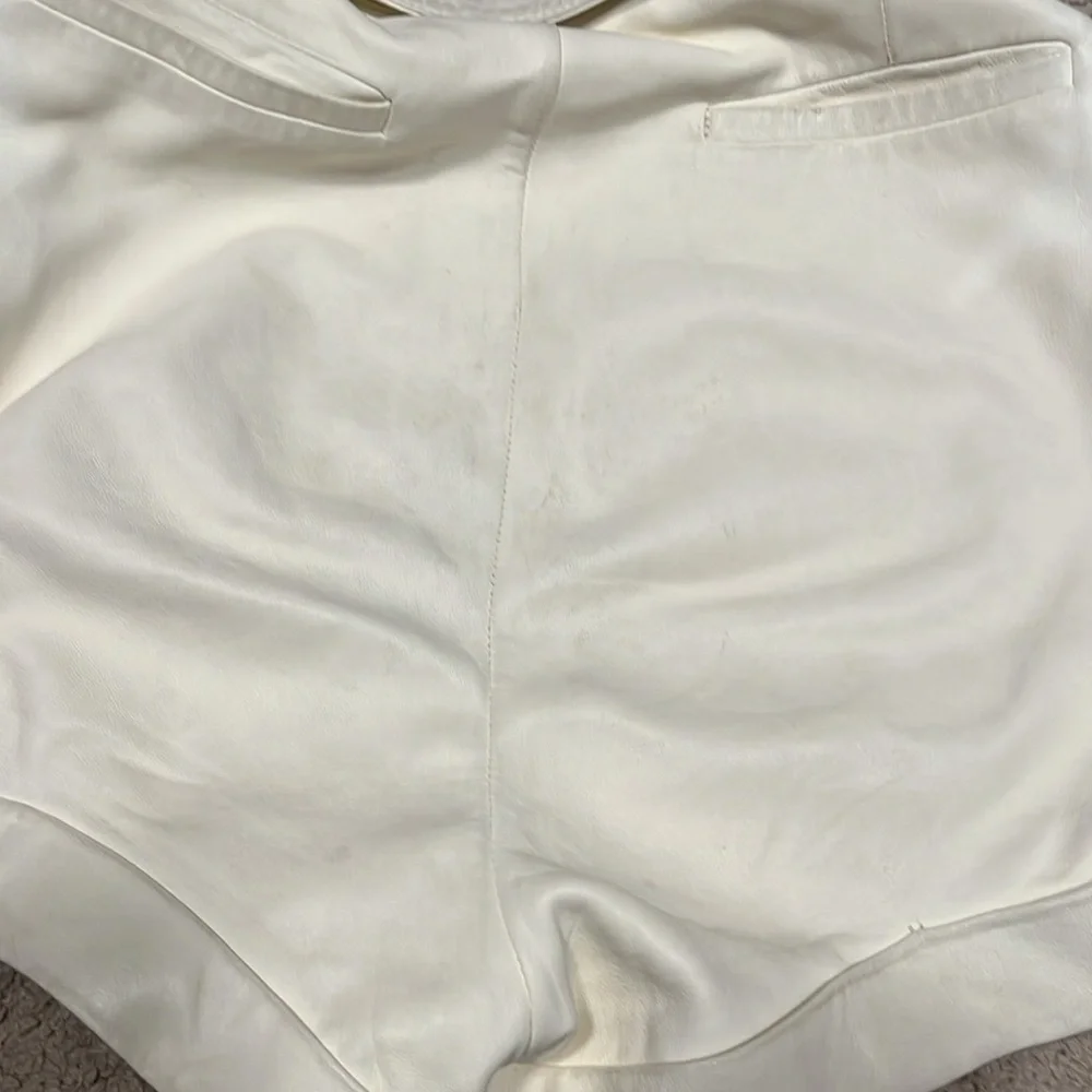 Frame Denim High Waist Cream bone lamb leather Belted Shorts - Picture 5 of 6